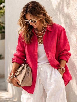 NARLA Fuchsia Pure Natural Linen Shirt – Timeless Luxury Essential FABULOUS! Linen by P C Crafts