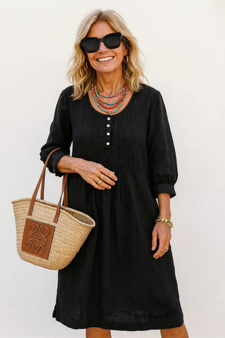 ISLA PURE NATURAL LINEN SOLID COLOR PLEATED DRESS P C Crafts