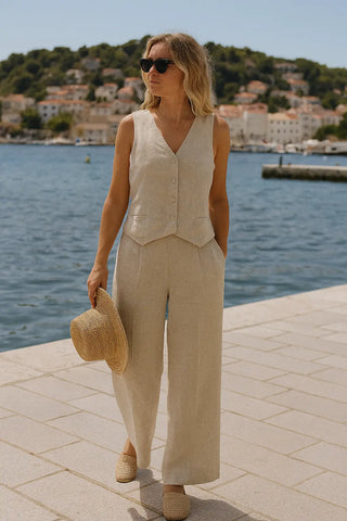 BELLA PURE NATURAL LINEN VEST WITH PANT CO-ORD SET P C Crafts