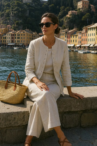 Sophia Pure Natural Linen Jacket and Pant Co-ord Set. P C Crafts