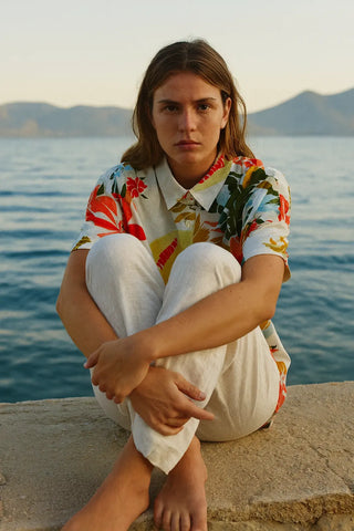 IVY PURE NATURAL LINEN TROPICAL FLORAL PRINT P C Crafts