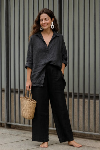 DAY PURE NATURAL LINEN PLEATED WAIST FLOOD PANTS P C Crafts