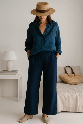 DAY PURE NATURAL LINEN PLEATED WAIST FLOOD PANTS P C Crafts