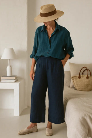 DAY PURE NATURAL LINEN PLEATED WAIST FLOOD PANTS P C Crafts