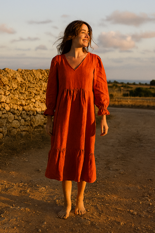 FLOUNCE Linen Dress – Refined Femininity in Pure Linen