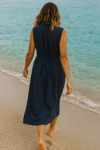 Premium Navy Linen Dress | Breathable Summer Luxury Wear | FABULOUS!