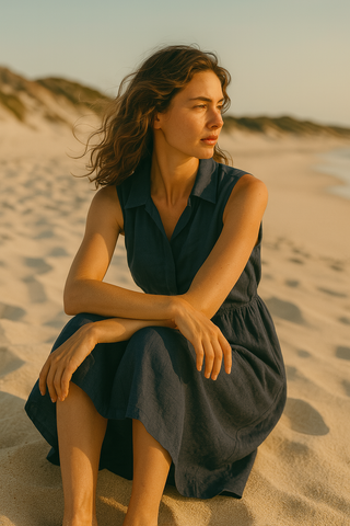Premium Navy Linen Dress | Breathable Summer Luxury Wear | FABULOUS!