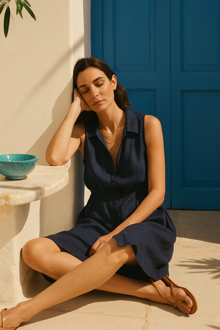 Premium Navy Linen Dress | Breathable Summer Luxury Wear | FABULOUS!
