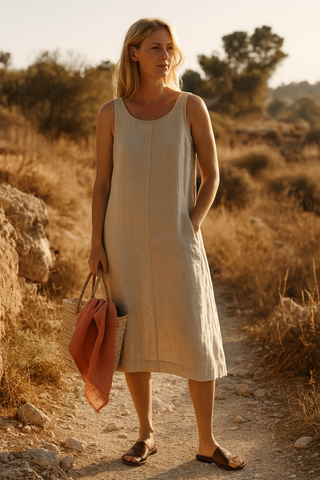 Premium Linen Dress for Women – Natural Sand | SOLACE Summer Linen Dress India
