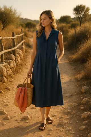 Premium Navy Linen Dress | Breathable Summer Luxury Wear | FABULOUS!