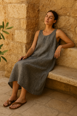 Premium Linen Dress for Women – Graphite | SOLACE Luxury Summer Dress India