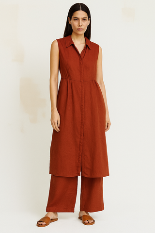 Premium Natural Linen Dress – Pure Linen. Pure Comfort. Pure Luxury - Ana Dress-Rust