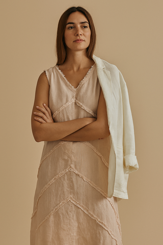 Oyster Peach Linen Dress for Women | CHEVRON Premium Linen Summer Dress India