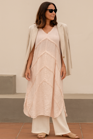 Oyster Peach Linen Dress for Women | CHEVRON Premium Linen Summer Dress India