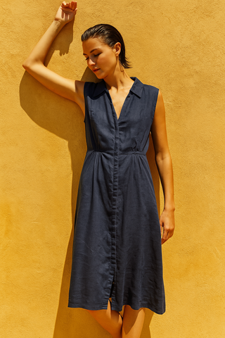 Premium Navy Linen Dress | Breathable Summer Luxury Wear | FABULOUS!