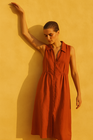 Premium Natural Linen Dress – Pure Linen. Pure Comfort. Pure Luxury - Ana Dress-Rust