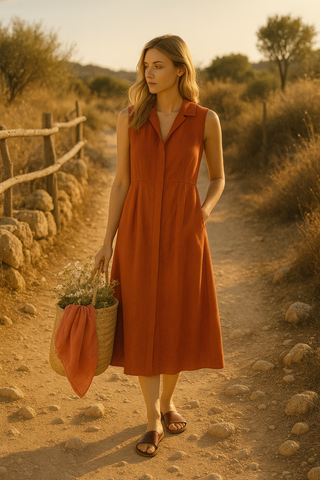 Premium Natural Linen Dress – Pure Linen. Pure Comfort. Pure Luxury - Ana Dress-Rust