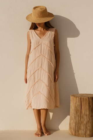 Oyster Peach Linen Dress for Women | CHEVRON Premium Linen Summer Dress India