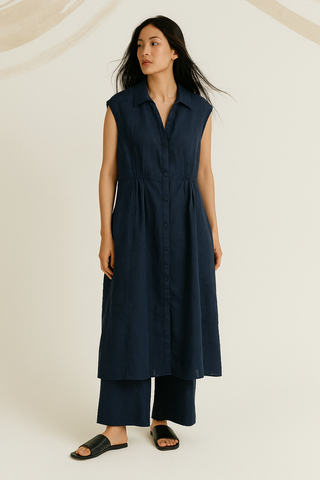 Premium Navy Linen Dress | Breathable Summer Luxury Wear | FABULOUS!