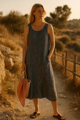 Premium Linen Dress for Women – Graphite | SOLACE Luxury Summer Dress India