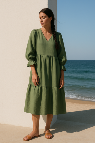FLOUNCE Linen Dress – Refined Femininity in Pure Linen