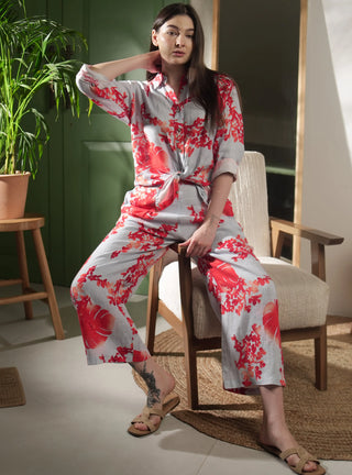 ELLA PURE NATURAL LINEN ORANGE BLOSSOM PRINTED  PANT P C Crafts