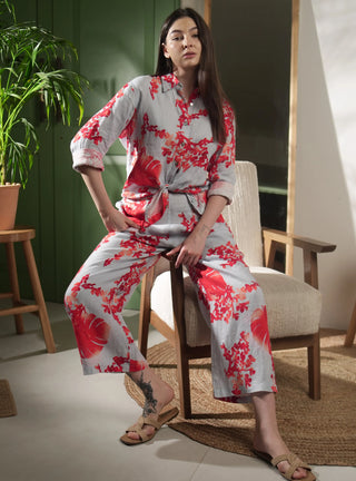 ELLA PURE NATURAL LINEN ORANGE BLOSSOM PRINTED  PANT P C Crafts