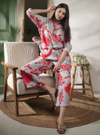 ELLA PURE NATURAL LINEN ORANGE BLOSSOM PRINTED  PANT P C Crafts