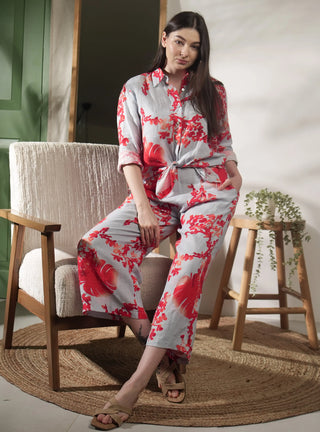 ELLA PURE NATURAL LINEN ORANGE BLOSSOM PRINTED  PANT P C Crafts