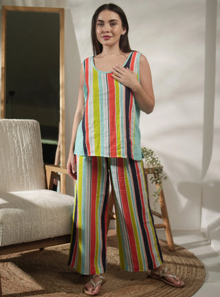 MOV PURE NATURAL LINEN Multi STRIPE CO-ORD SET P C Crafts