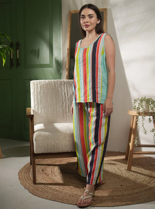 MOV PURE NATURAL LINEN Multi STRIPE CO-ORD SET P C Crafts