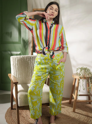 MOV PURE NATURAL LINEN LEAFY SERENITY PRINTED PANT P C Crafts