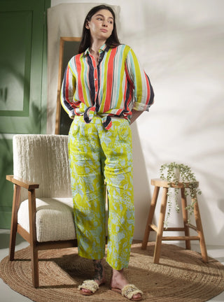 MOV PURE NATURAL LINEN LEAFY SERENITY PRINTED PANT P C Crafts