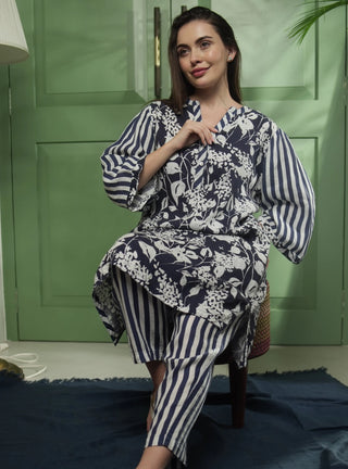 AURA PURE NATURAL LINEN AZURE GARDEN Co-ord Set P C Crafts