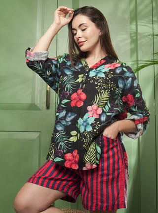 VOLA PURE NATURAL LINEN SCARLET SKYLINE PRINTED SHORTS P C Crafts