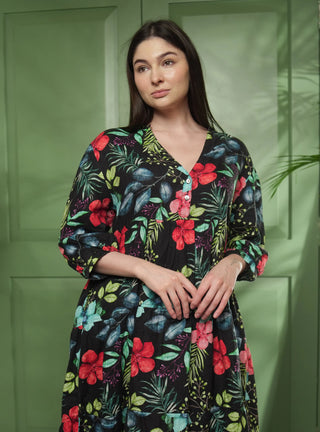 DORA PURE NATURAL LINEN TROPICAFLORAL OASIS DRESS P C Crafts