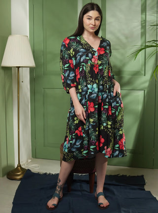 DORA PURE NATURAL LINEN TROPICAFLORAL OASIS DRESS P C Crafts