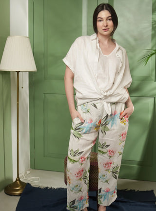 CLEO PURE NATURAL LINEN FLORAVINE PRINTED PANT P C Crafts