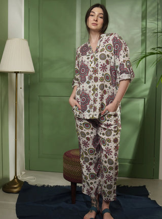 MOV PURE NATURAL LINEN  VIVID ORNAMENTS PRINTED PANT P C Crafts