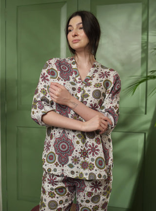 MOV PURE NATURAL LINEN VIVID ORNAMENTS Co-ord set P C Crafts