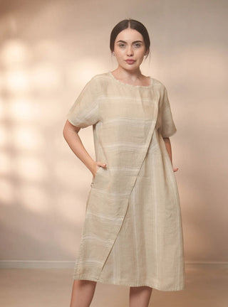 SORRENTO PURE NATURAL LINEN SHADOW STRIPE SAND DRESS P C Crafts