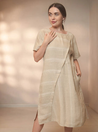 SORRENTO PURE NATURAL LINEN SHADOW STRIPE SAND DRESS P C Crafts