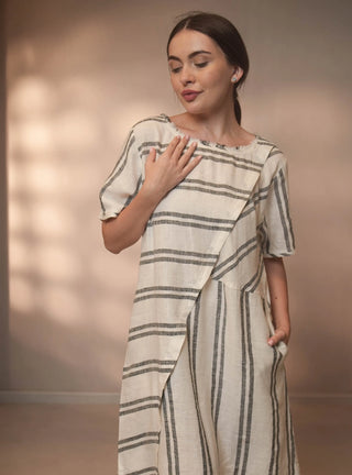 SORRENTO PURE NATURAL LINEN BEDFORD STRIPE DRESS P C Crafts
