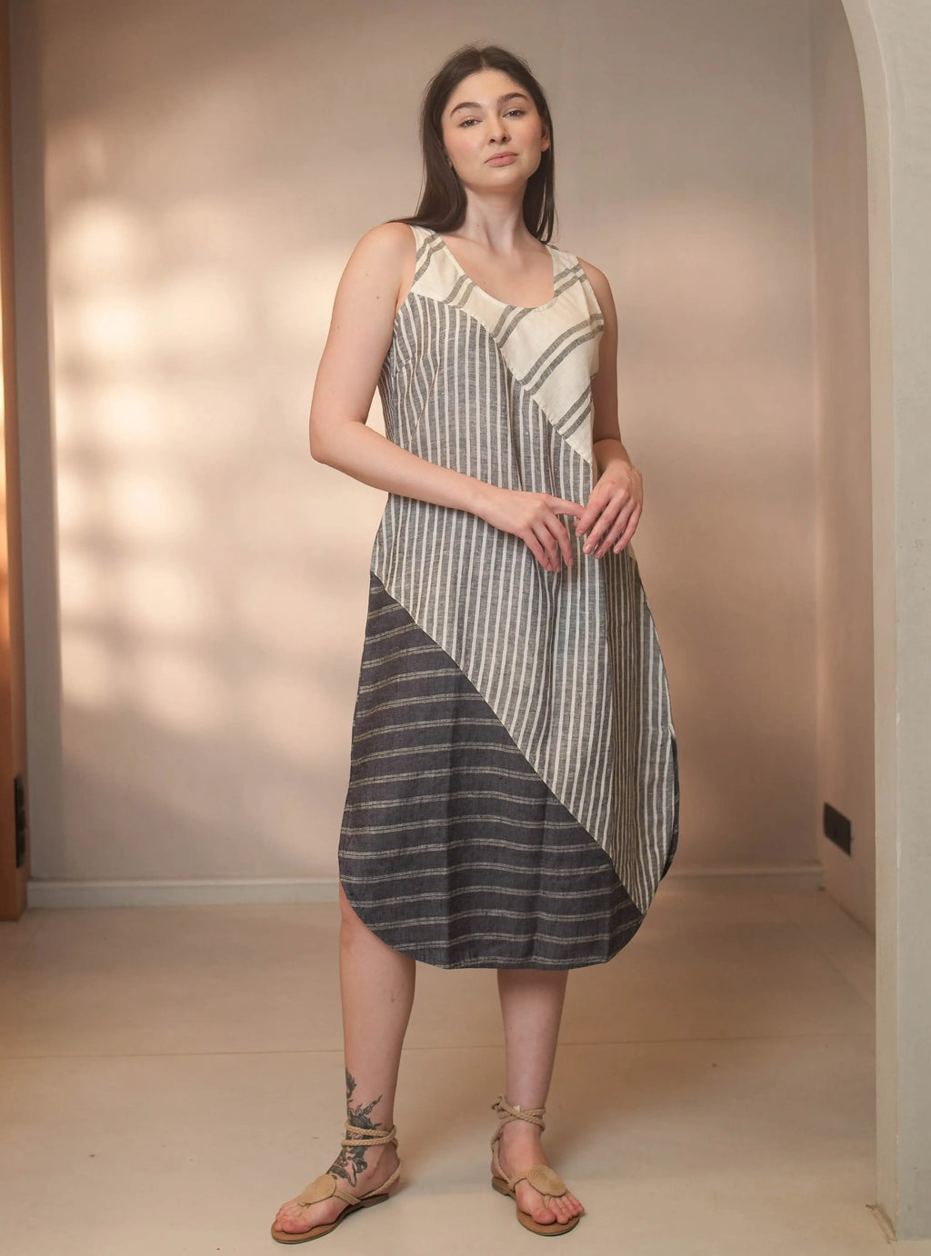 ISABELLA PURE NATURAL LINEN PATCHWORK DRESS - P C Crafts – FABULOUS ...