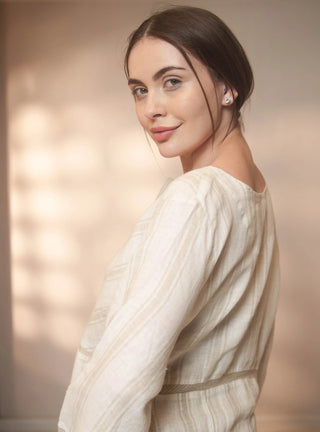 ENZA PURE NATURAL LINEN SHADOW STRIPE DRESS P C Crafts