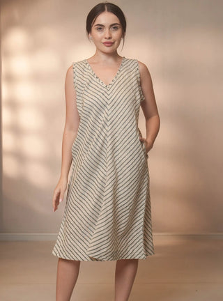 IZIA PURE NATURAL LINEN WHIPCORD STRIPE DRESS P C Crafts