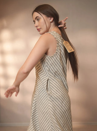 IZIA PURE NATURAL LINEN WHIPCORD STRIPE DRESS P C Crafts