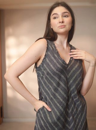 IZIA PURE NATURAL LINEN CAVALRY STRIPE DRESS P C Crafts