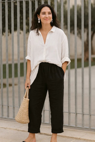 ESTELLE  PURE NATURAL LINEN PANT WITH ZIPPER AND BUTTON P C Crafts