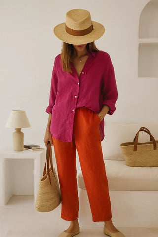 ESTELLE  PURE LINEN PANT WITH ZIPPER AND BUTTON P C Crafts